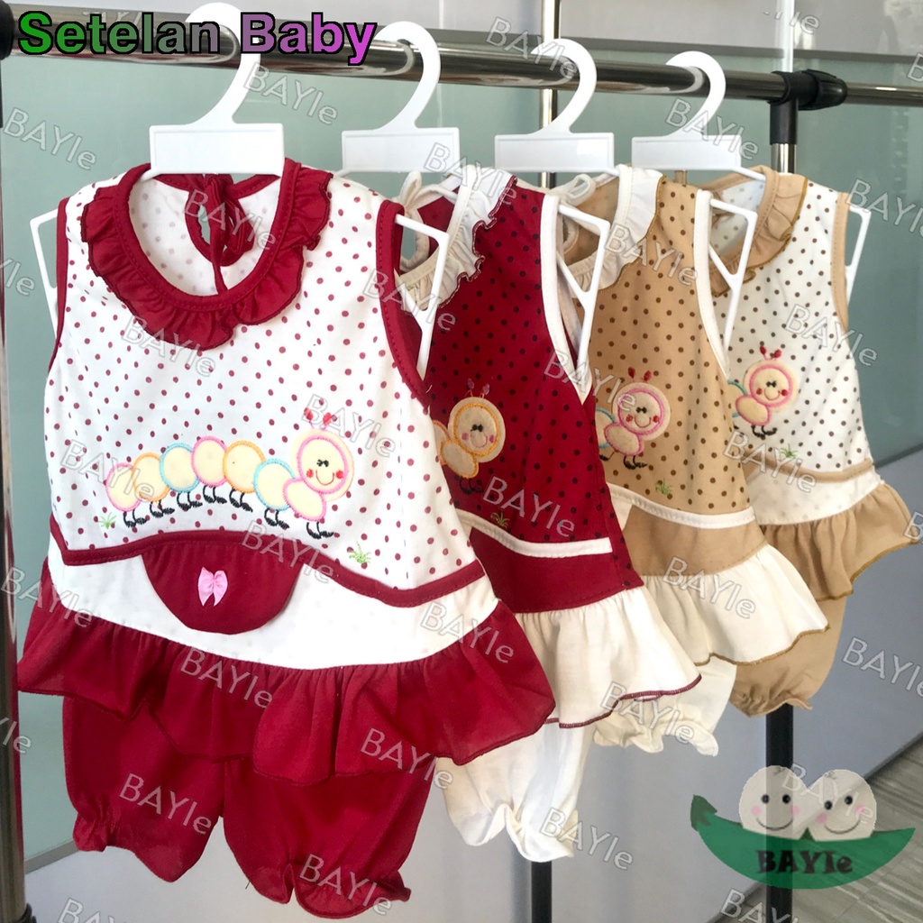 BAYIe - Setelan Baju bayi/Anak Perempuan motif ULAT PLANET KIDS usia 0 - 6 bulan / Pakaian anak Cewek