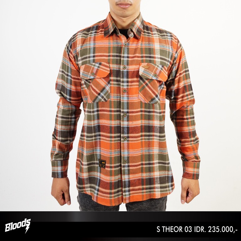Kemeja Tangan Panjang / Kemeja Flannel S THEOR 03 BLOODS Original
