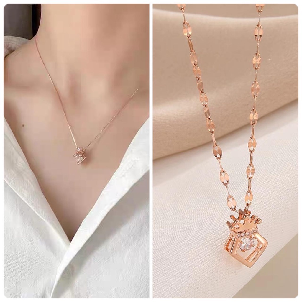 COD!! kalung wanita titanium dancing crown square anti karat import / JJ