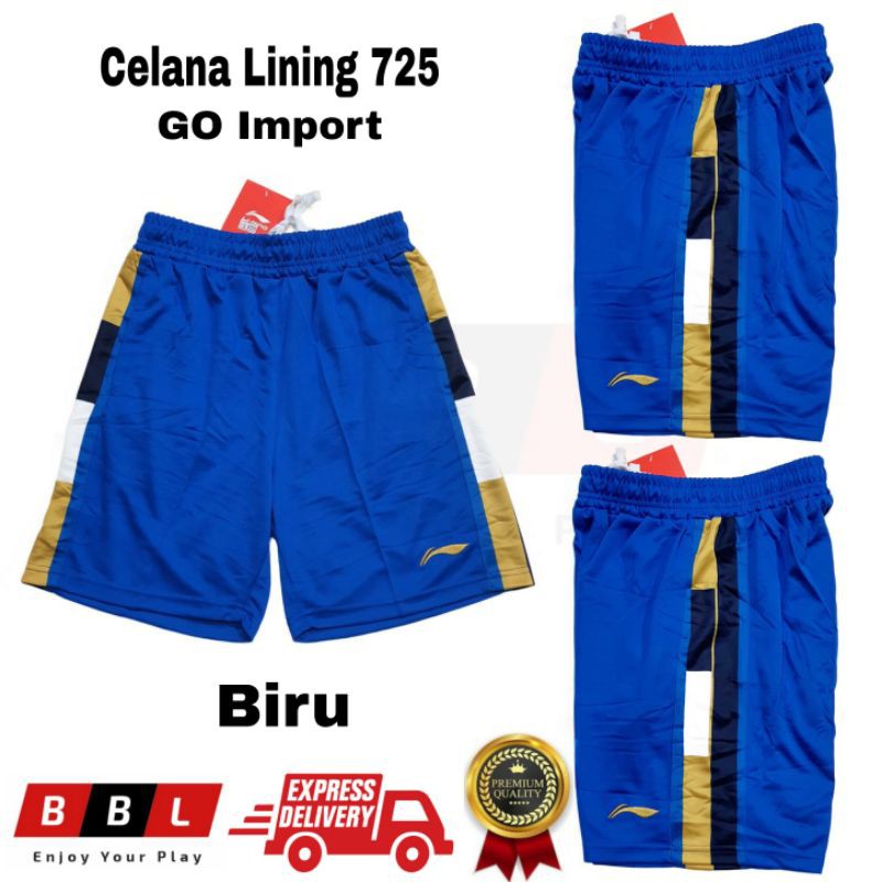 Celana Badminton Lining 725 Biru GO Import Celana Bulutangkis lining grade Ori murah training import