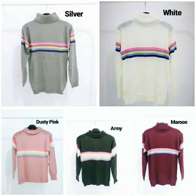 Sweater Rajut Turtleneck Rainbow