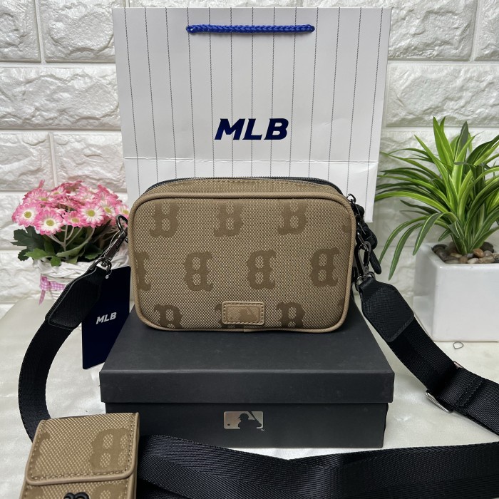 Tas MLB Korea Monogram Brown Nylon Jacquard Mini Crossbag