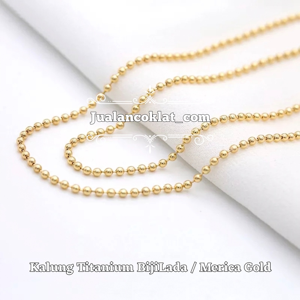 [ 60cm ] Bola / Biji Lada Gold / Mas rantai kalung titanium stainless 316L HIGH QUALITY  pendant jua