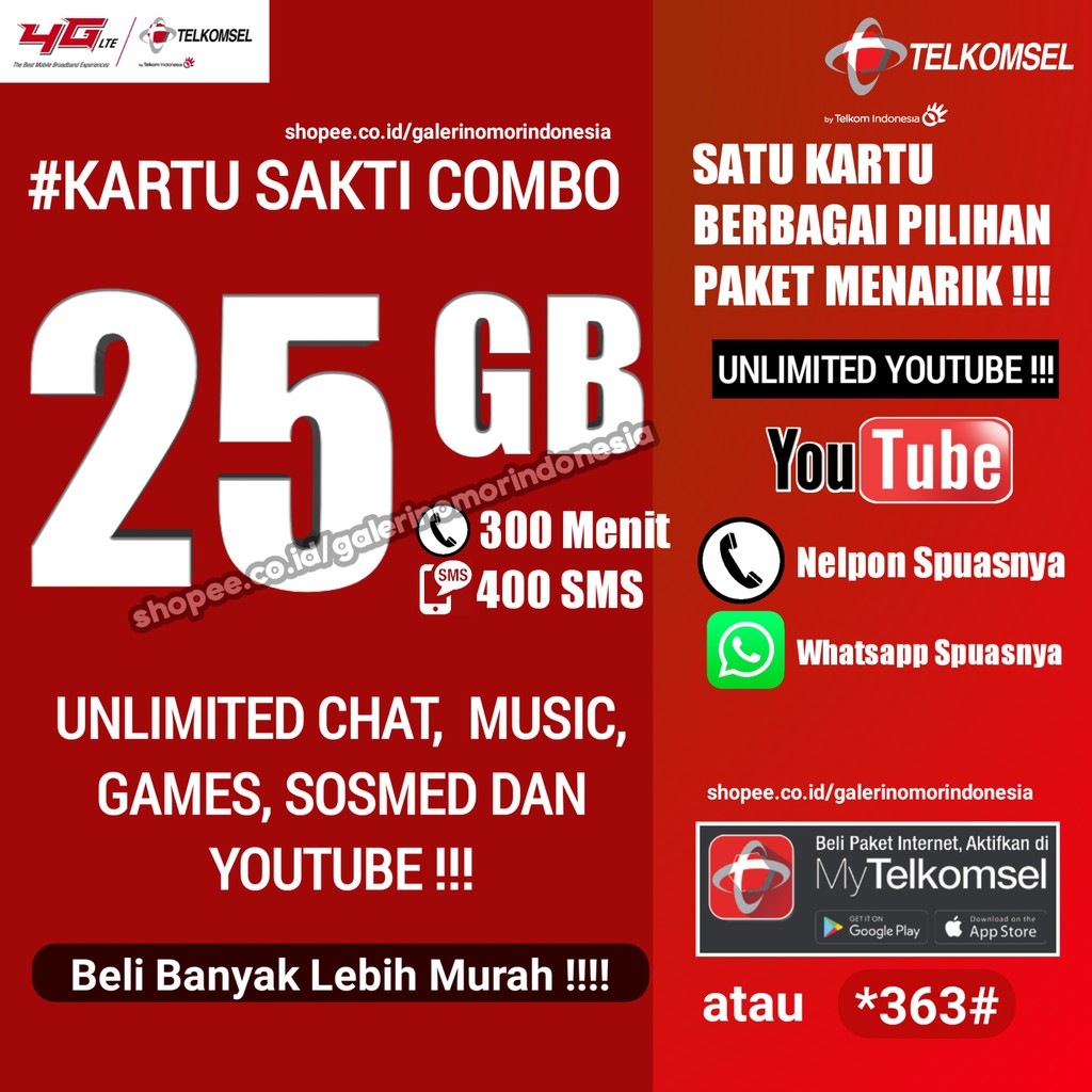 Kartu Sakti Telkomsel Kartu Perdana Combo Sakti Telkomsel 25GB Unlimited Apps Simpati As Loop