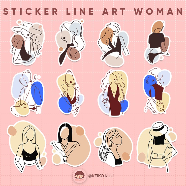 

STICKER SET LINE ART WOMAN AESTHETIC MURAH ISI 12 PCS | WATERPROOF