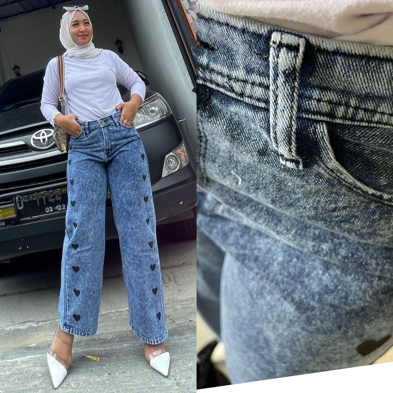 CELANA JEANS KULOT LOVE TERBARU KEKINIAN