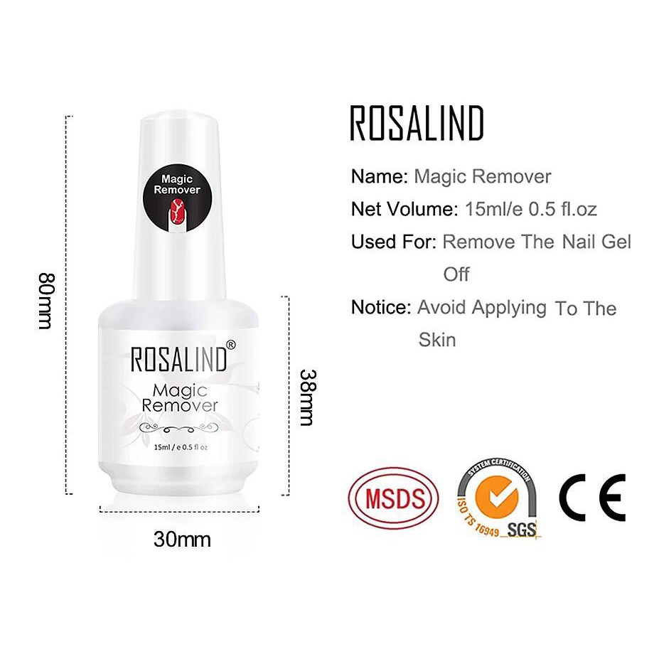 Rosalind Magic Remover Penghapus Nail Gel, Nail Polish Remover, Brush Restorer, Nail Surface Cleanser/Aseton / Pembersih Kutek Gel / Pembersih Cat Kuku/Gel Polish Remover