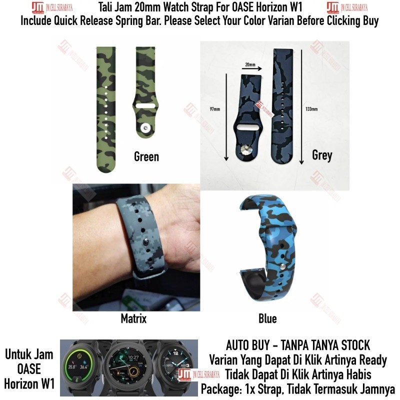 RMY Tali Jam 20mm Watch Strap Oase Horizon W1 - Camo Army Rubber Silikon