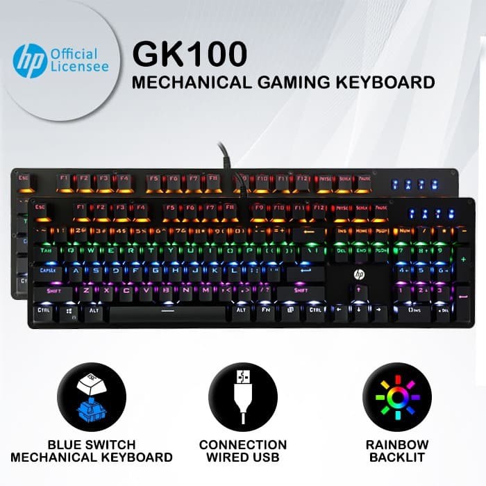 Keyboard Gaming HP GK100 - RGB Blue Switch full Mechanical Keyboard