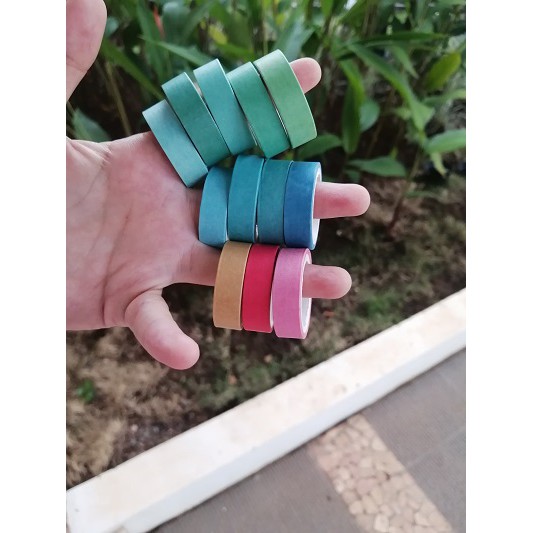 

[Sample: 20 cm] Washi Tape 1cm Warna Solid Premium Gradiasi Biru, Hijau, Pink, Magenta, dan Cokelat