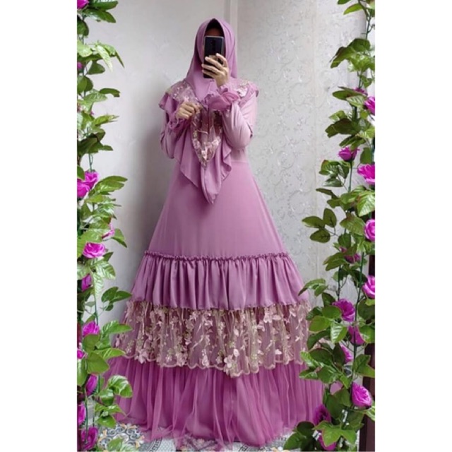 ALENA SYARI SET GAMIS  CERUTY BRUKAT BORDIR  KELILING BUNGA  