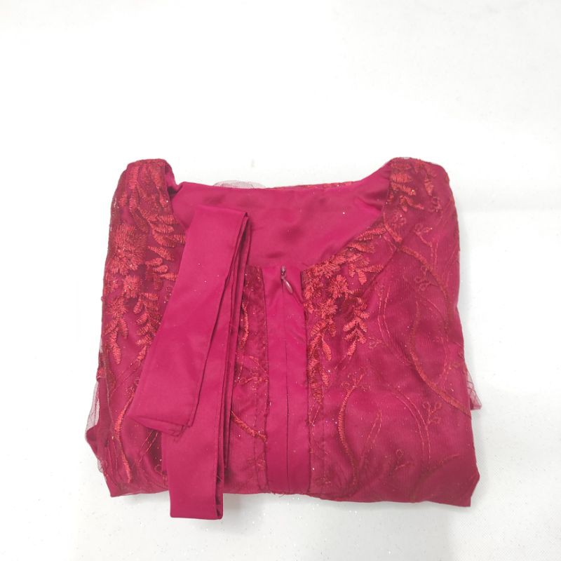 Lapak Solo - ( Ready Jumbo ) Alodia Dress Syari elsire Brokat Tule Mix Maxmara Full Belakang-MARON ld100