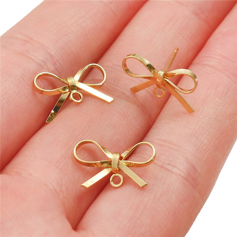 18K Gold Plated 1Pair 14.5x8.5mm Brass Copper Ribbon Bow Style Stud Earring for DIY  Earring Jewelry Findings Making