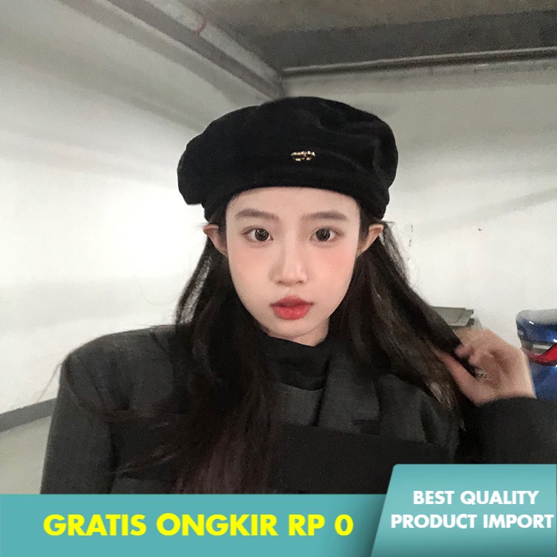 Topi Baret Fashion Wanita Sama  Baret Wanita  Hitam Elegan Pelukis Fashion Korea Bud Labu Topi Fashi