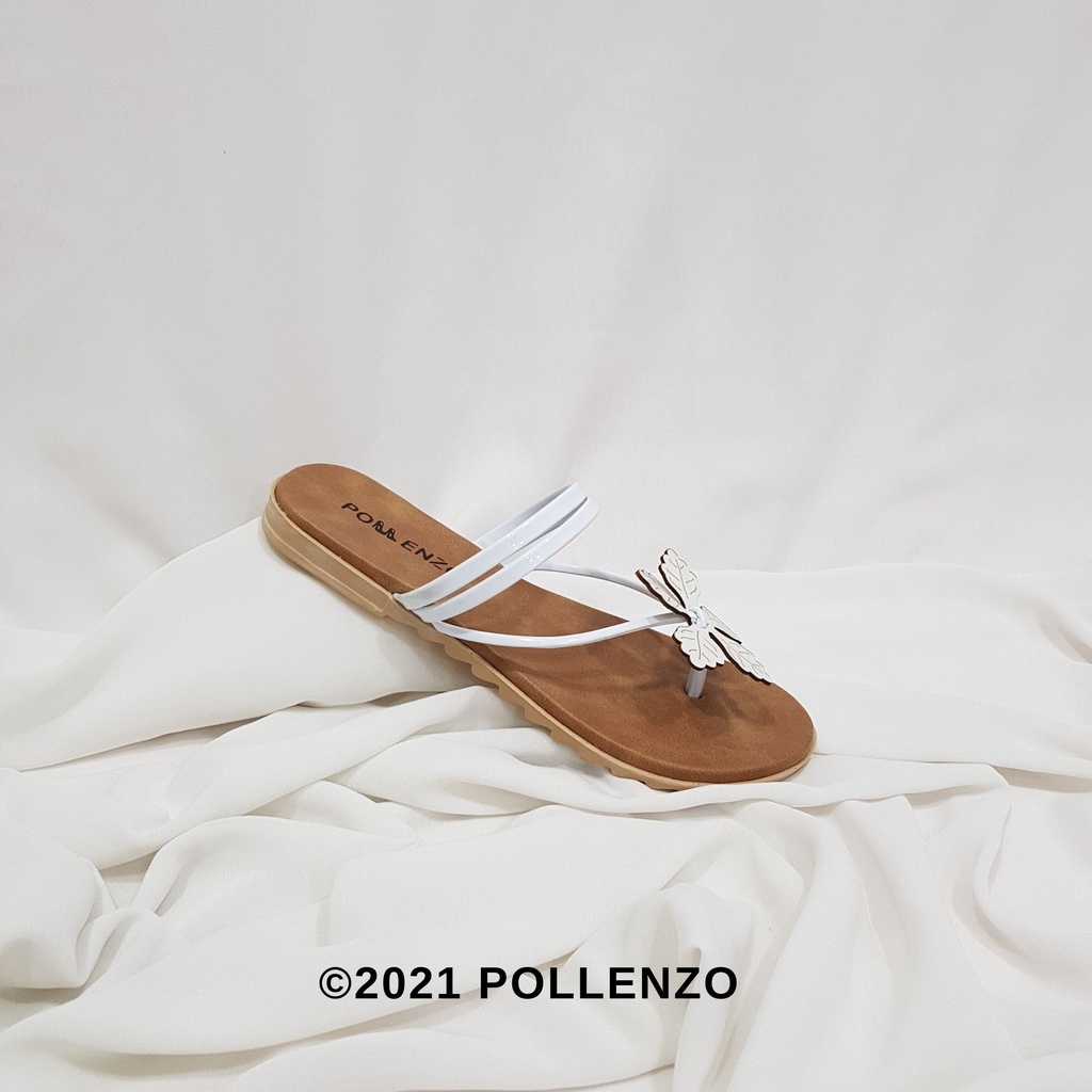 Pollenzo - Sandal Jepit Teplek Bunga Lia-086-PUTIH