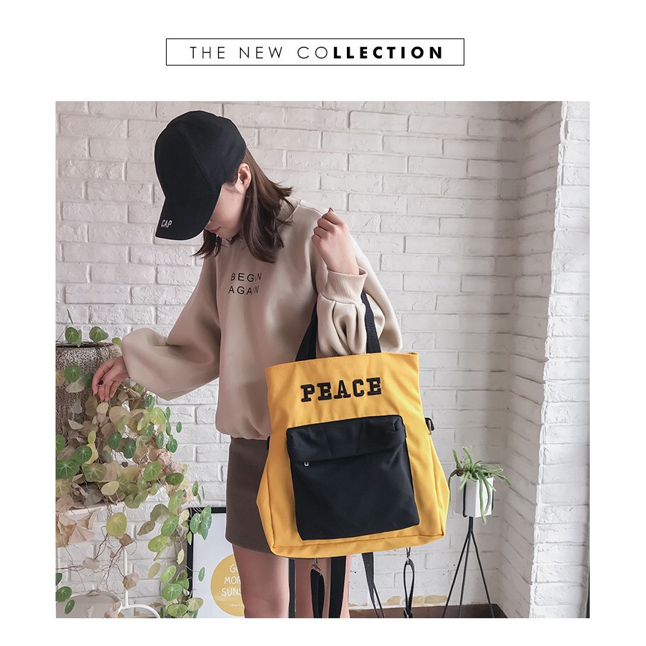 Tas Ransel Kanvas Peace Multifungsi Kuning Import