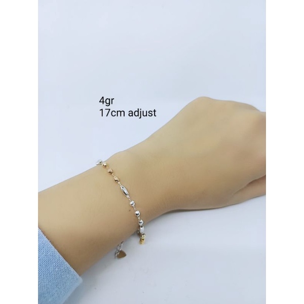 gelang kapsul pentul ukir kombinasi 3warna 2bel / gelang perak asli silver 925 lapis emas/ gelang fashion wanita import