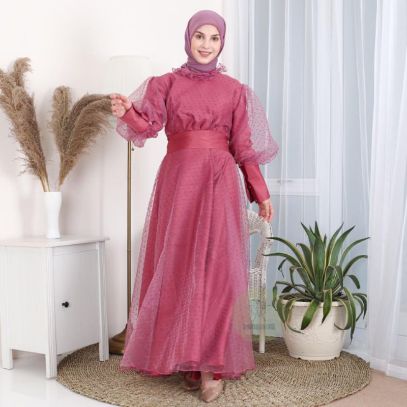 Gamis pesta baju lebaran untuk undangan organza dot Orginal