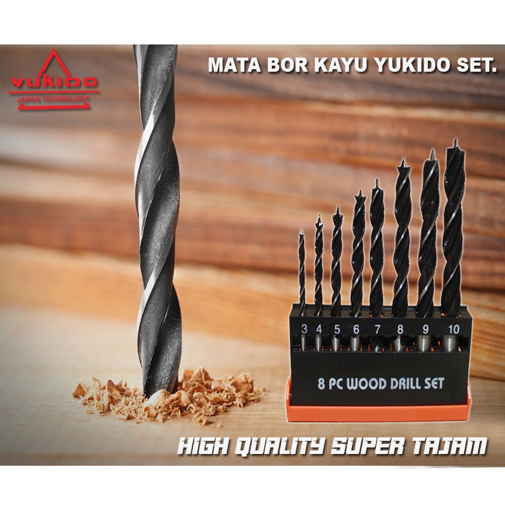 YUKIDO MATA BOR  KAYU SET 8PCS 3 -10MM AUGER BIT FLOURISH Mata Bor Kayu set 8PCS 3 -10MM Wood Drill