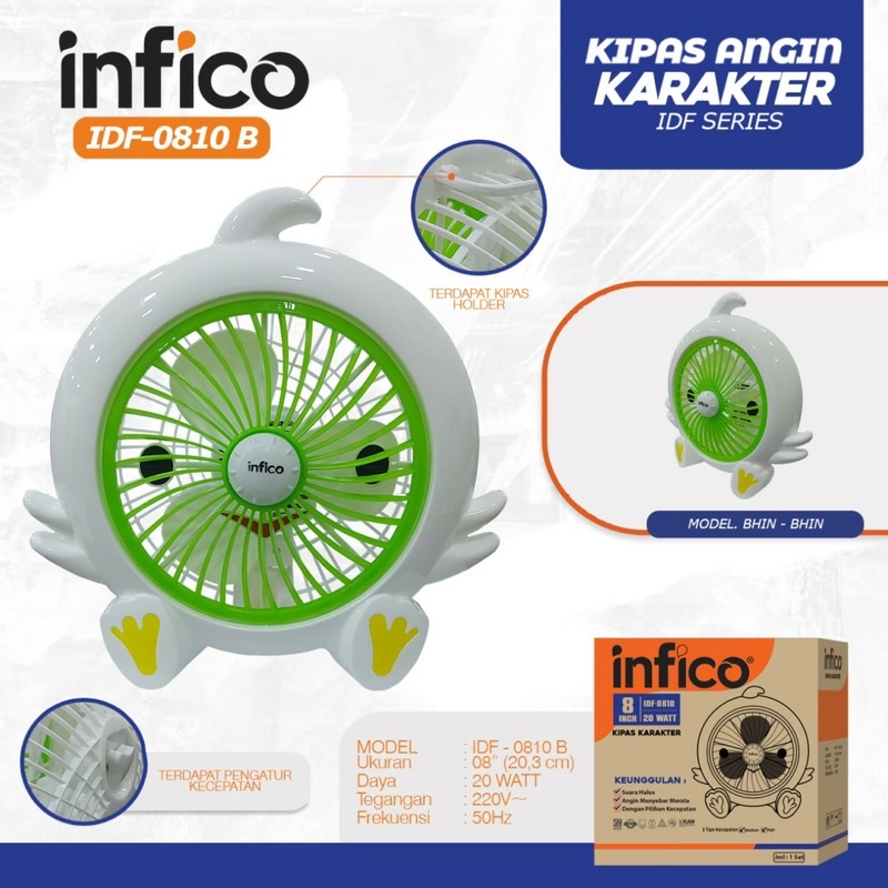 infico - kipas karakter - kipas duduk - kipas meja  8in - biru