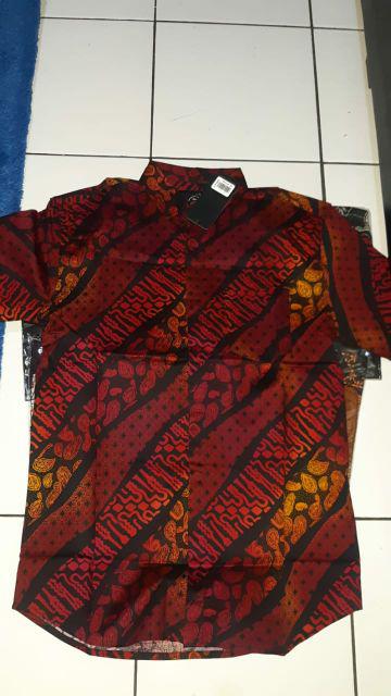 Kemeja Batik Songket Pria Lengan Pendek Marun Gradasi