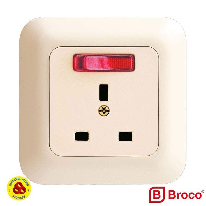 Broco Stop Kontak AC Gracio 4155 Socket 3 Pin dengan Saklar Lampu Neon