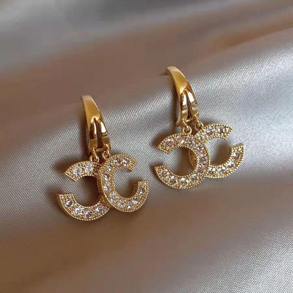 [Elegan] C Huruf Anting Trendi Retro Stud Earrings Perempuan Berlian Aksesoris Telinga Wanita Menjuntai Earrings