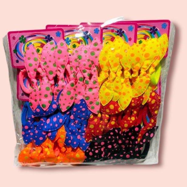 IKAT RAMBUT DAUN/IKAT RAMBUT CIBI CARD PINK ISI 48PCS