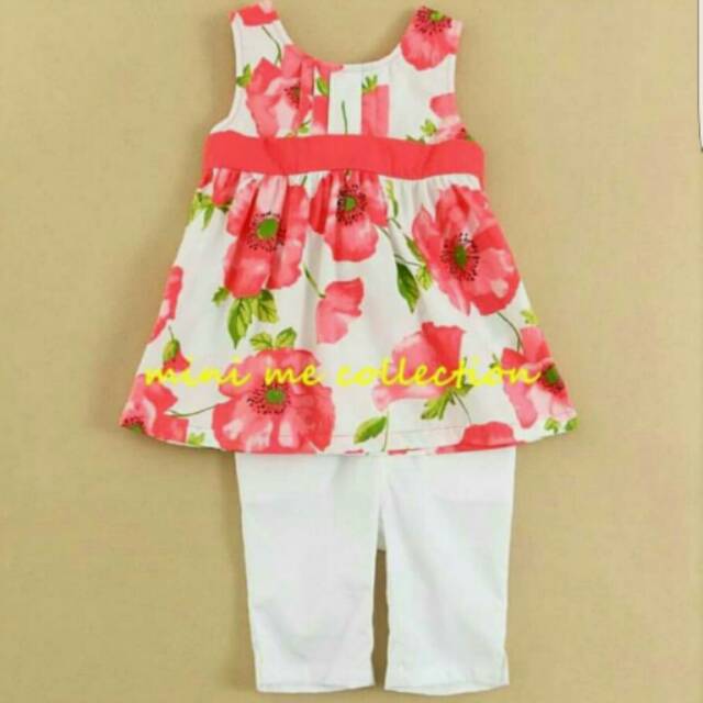 Woven Set : atasan motif flower pink dan bawahan celana