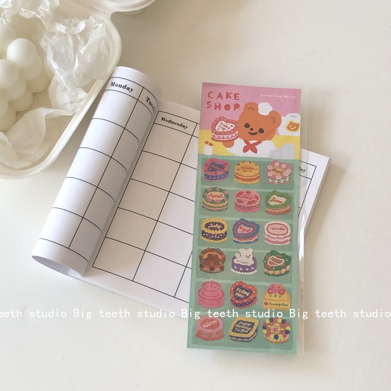 Cute bear rainbow ribbon letter cake laser sparkling sticker diy polaroid card chasing cuckoo card