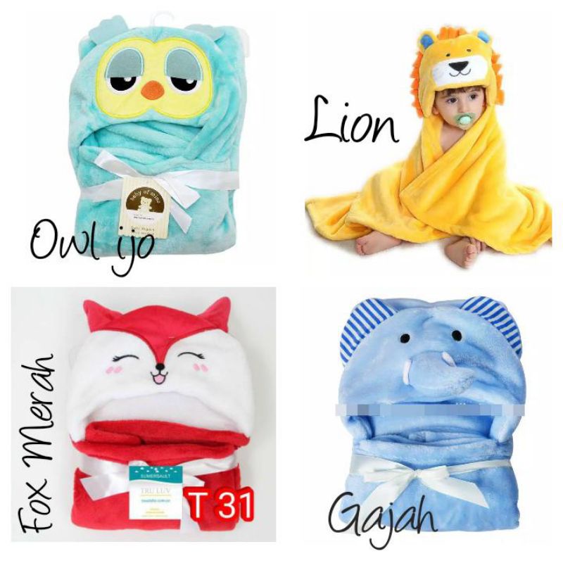 Selimut Topi Double Fleece/ Selimut Hoodie Bulu Bayi 3D Lucu