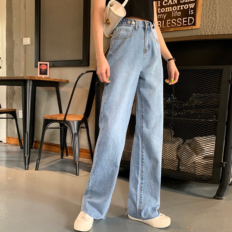 Celana panjang wanita baru slim-fit high-waist straight-leg wide-leg jeans celana highwaist wanita