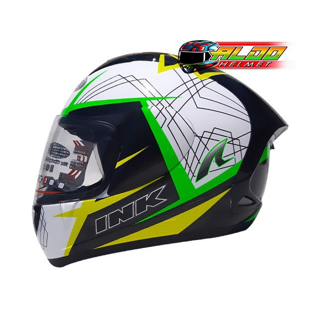 HELM INK CL MAX MOTIF 3 WHITE YELLOW GREEN FLUO FULL FACE JUAL NHK - SIZE M