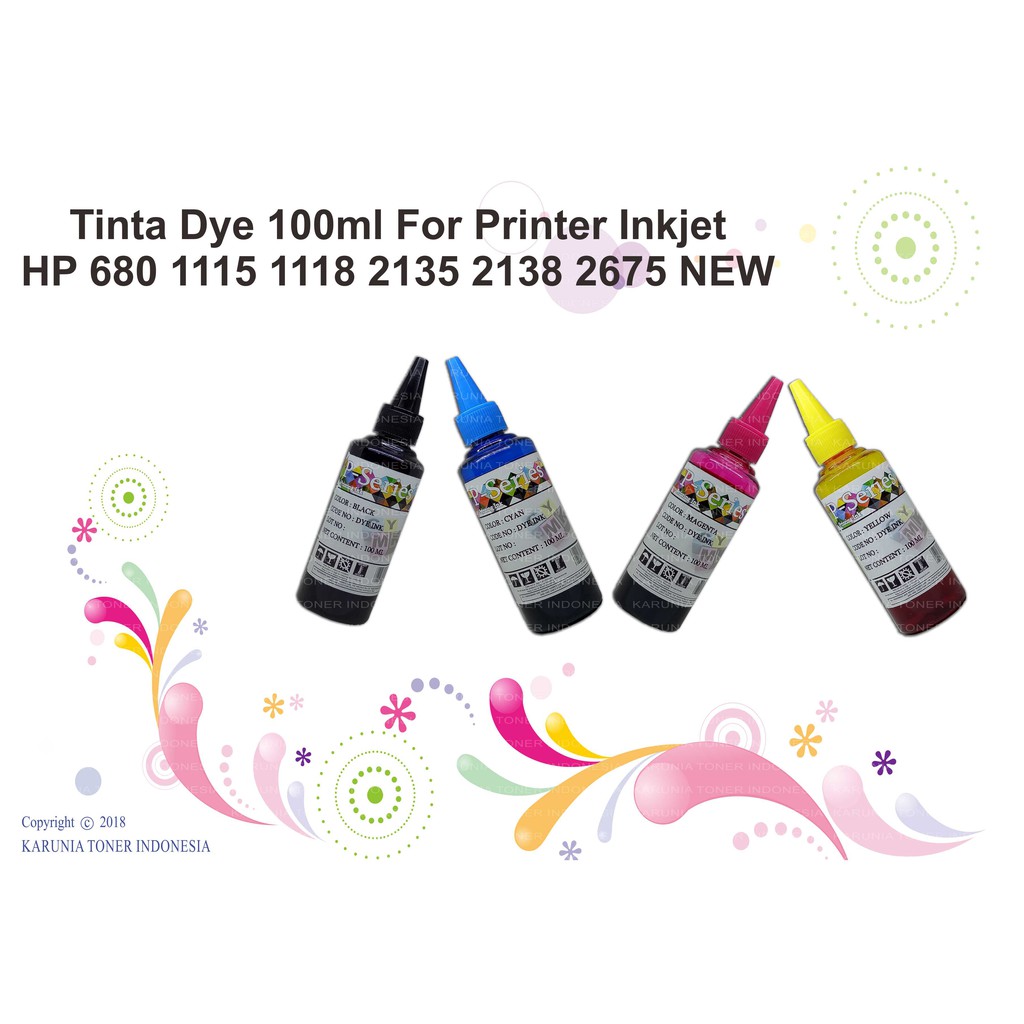 Tinta Dye 100ml For Printer Inkjet HP 680 115 1115 1118 2135 2138 2675 2676 2677 2678 3635 3638 3775