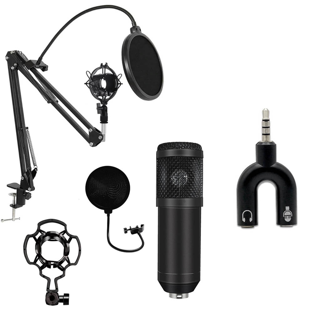 PAKET KUMPLIT MIC CONDENSER BM 800 + STAND + SOUNDCARD V8 + SPLITTER