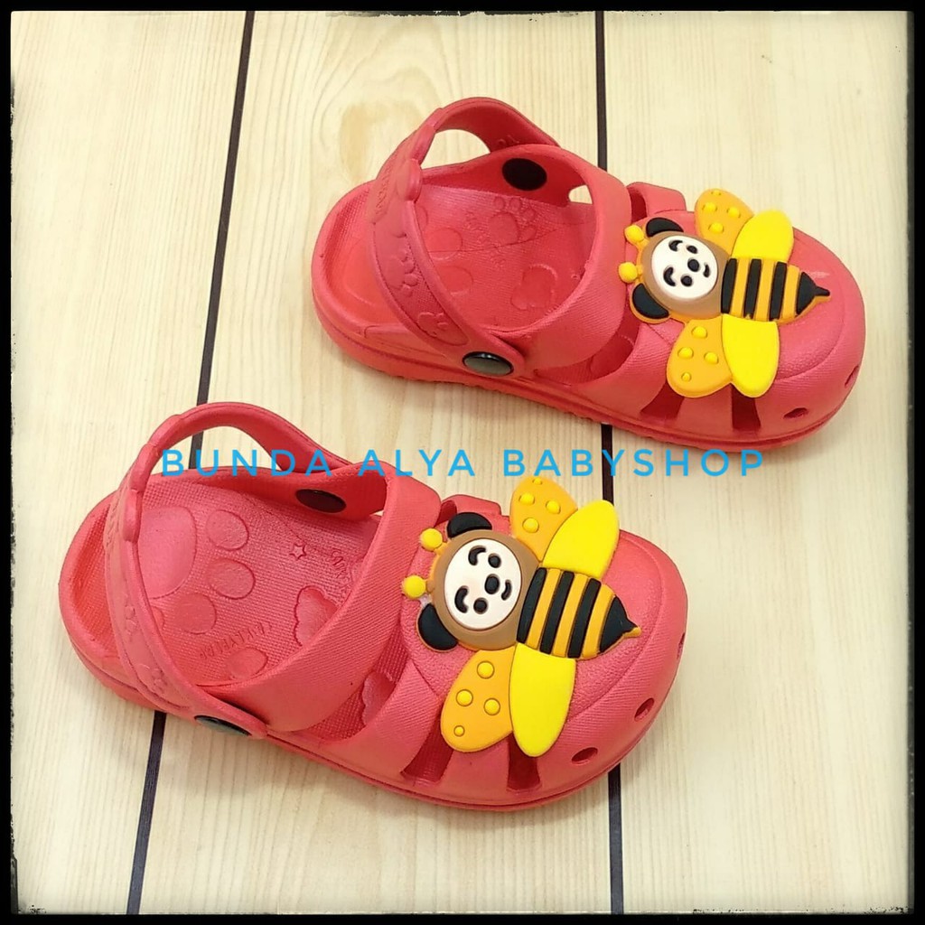 Sandal Anak Laki Karet Usia 2 3 4 Tahun MERAH BEE - Sendal Anak Cowok Cewek Karet Anti Licin Size 24-29 Motif Lebah