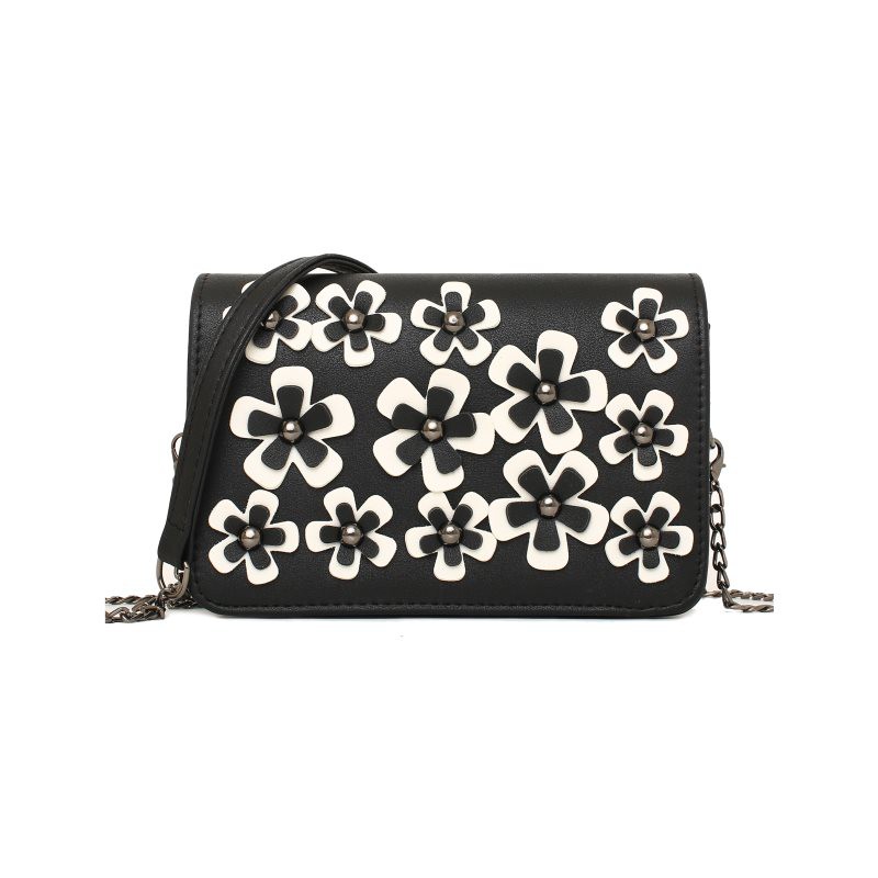 tas selempang model amplop lipat lebar tipis hitam wanita bunga floral