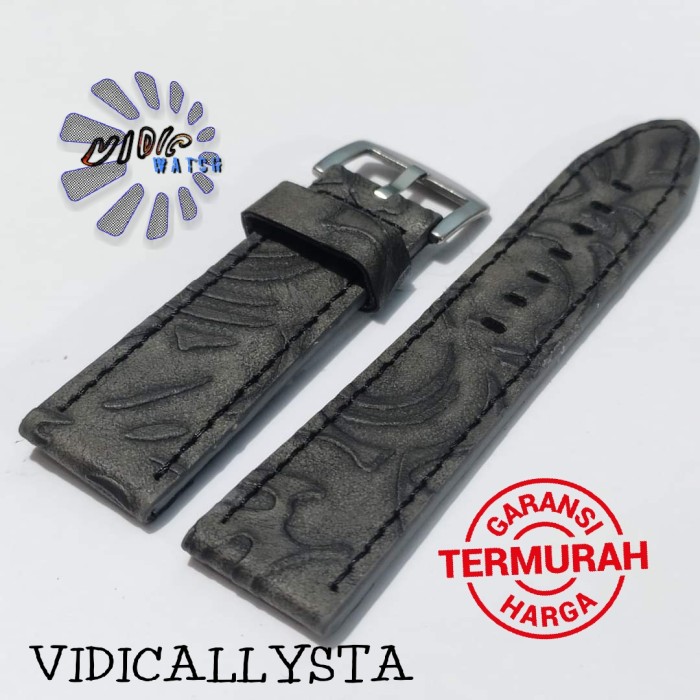 TALI JAM TANGAN KULIT STRAP LEATHER HANDMADE MURAH 22MM 24MM - Hitam, 22mm