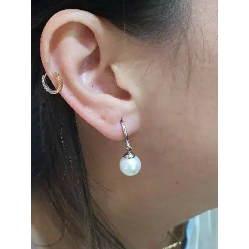 Anting Titanium Gantung Mutiara Kaca Asli Titanium Antikarat