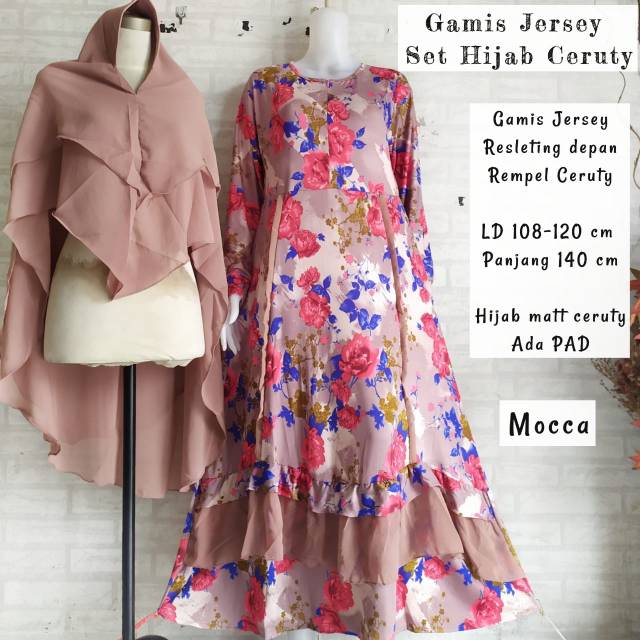 GAMIS SET JERSEY HIJAB CERUTY DOUBLE LAYER, BUSUI