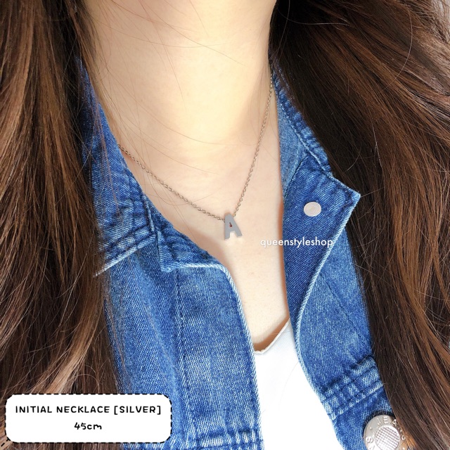 Kalung TITANIUM huruf inisial [silver] uk standard