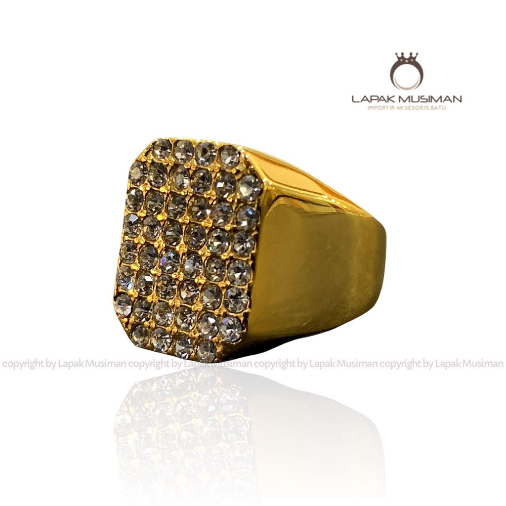 [Bayar di Tempat] Cincin Titanium Pria Batu Full Berlian American Diamond Gold Silver 02