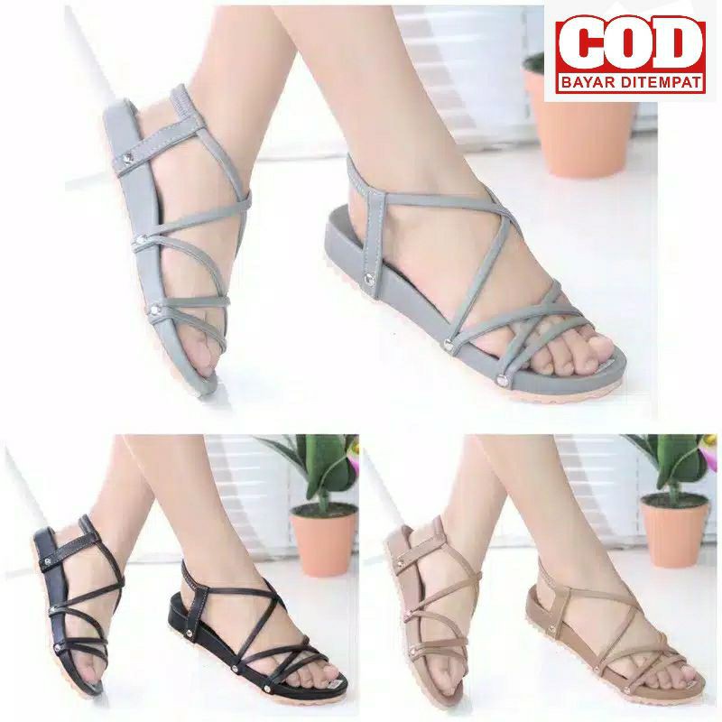 SEPATU  SANDAL WANITA KULIT TALI KARET SILANG / SANDAL TALI KARET MURAH AS72