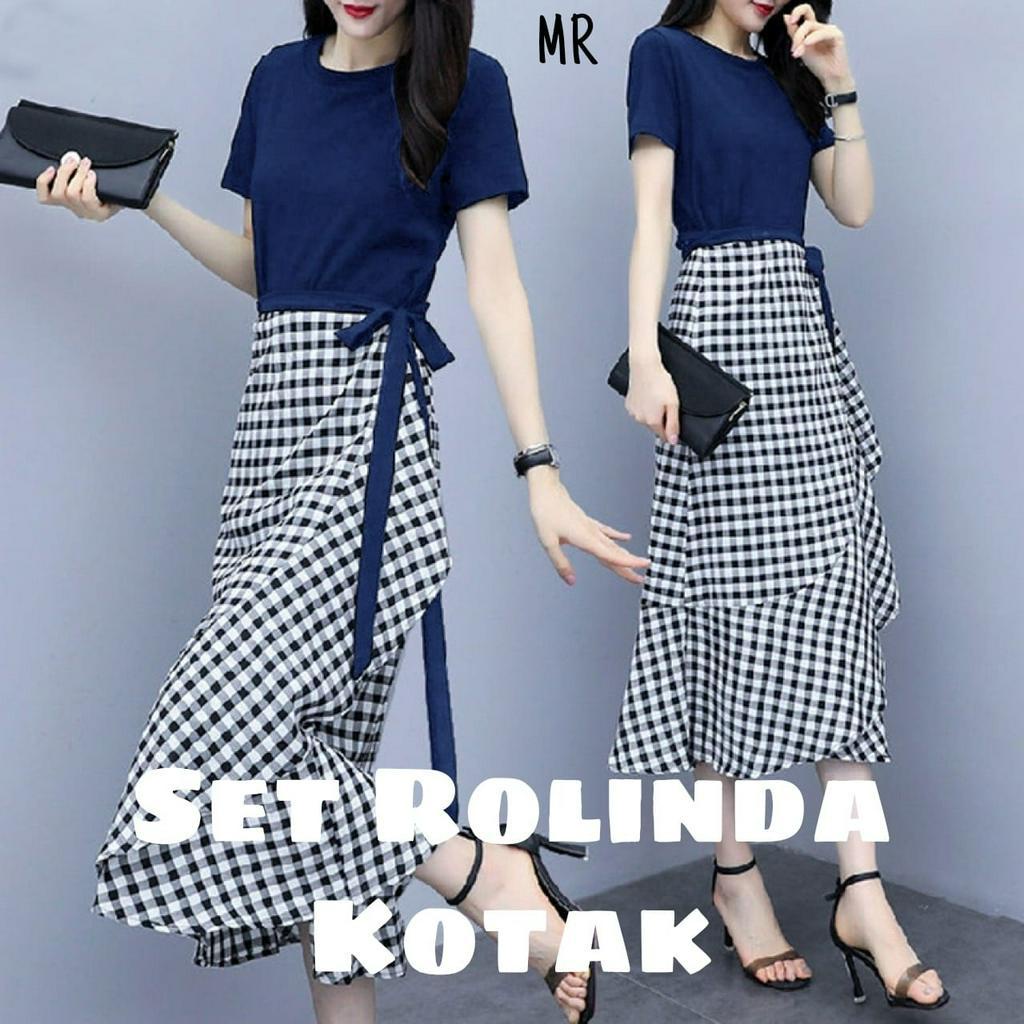 PCS SET ROK ROLINDA KOTAK PAKAIAN ATASAN DAN CELANA MR