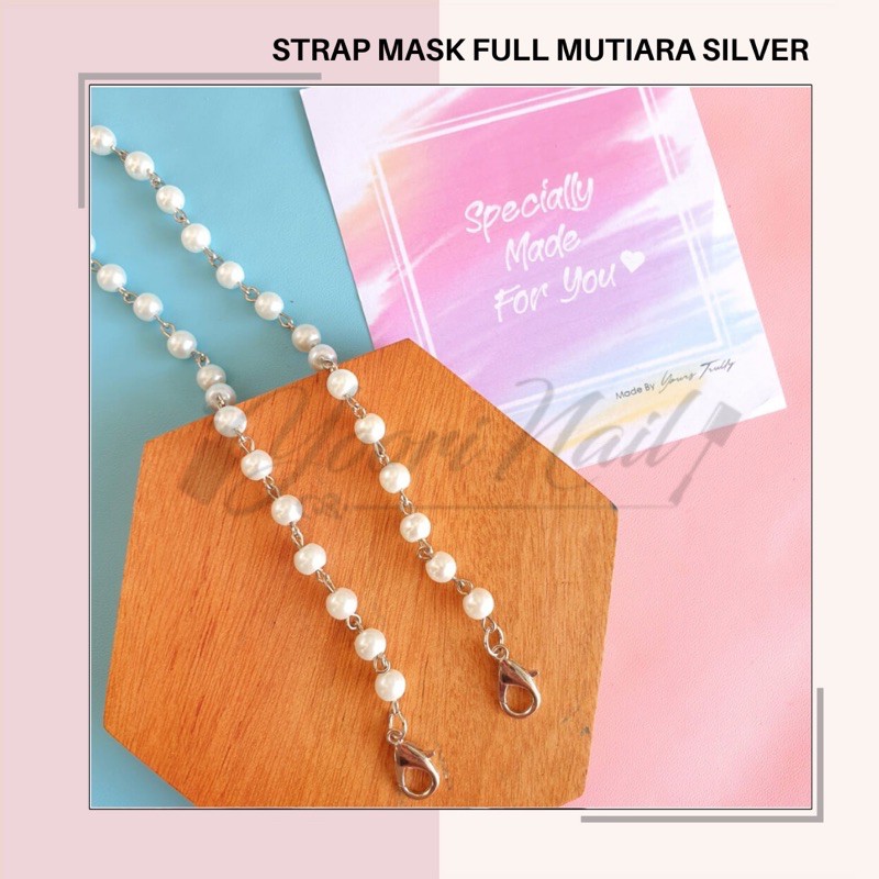 strap masker kalung fashion rantai 2in1 crystal hitam putih strap mask mutiara pearl white