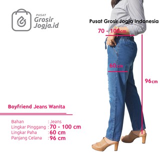  Celana  Boyfriend  Jeans Wanita Jumbo  Strip Hitam 