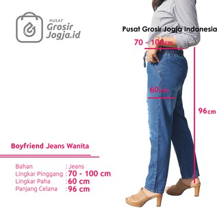  Celana  Boyfriend  Jeans Wanita Jumbo Strip Hitam 