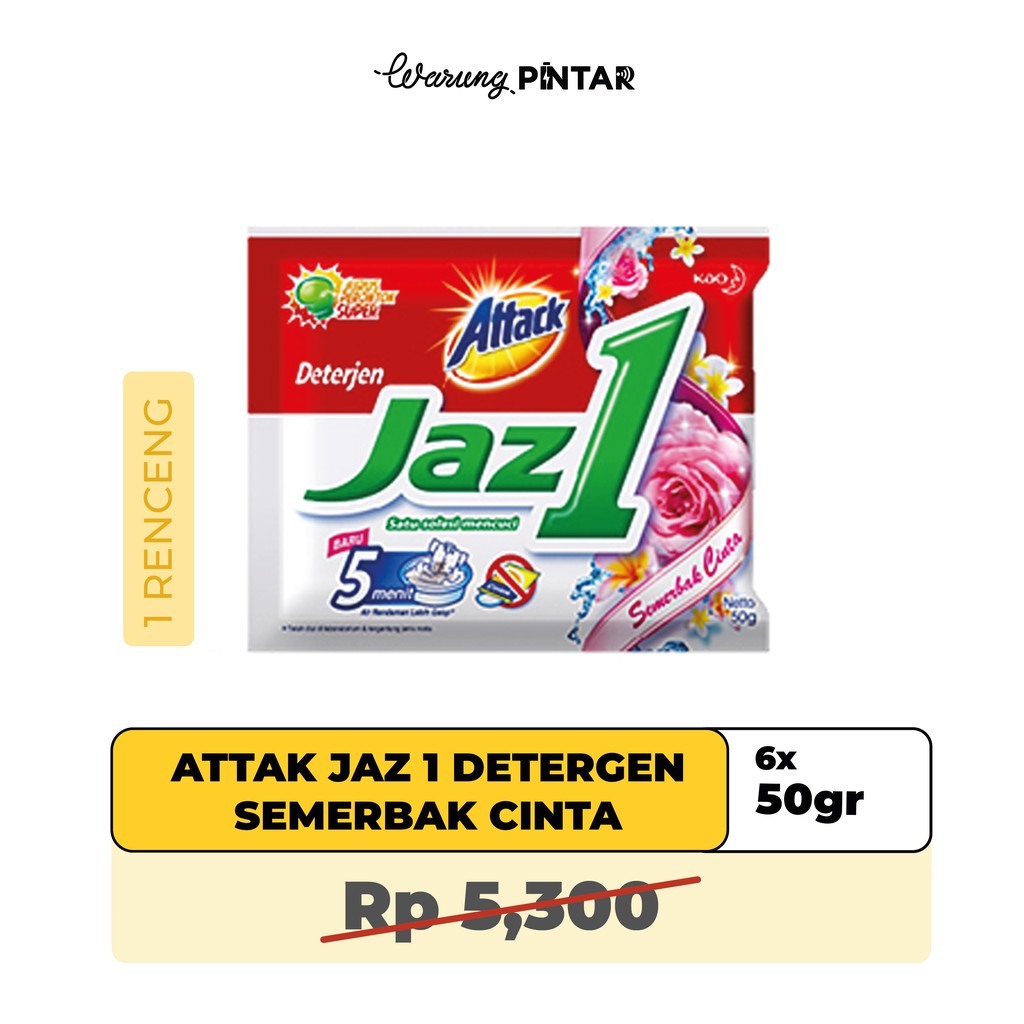 Jual Detergent Bubuk ATTACK Jaz 1 Semerbak Cinta 50gr - 1 Renceng (6 ...