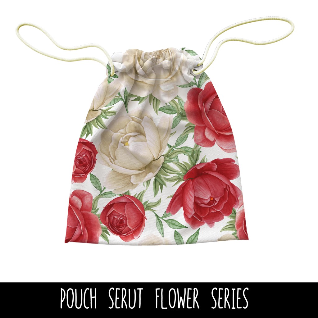 Full Print Pouch Serut Flower Pattern Bisa Request Tulisan