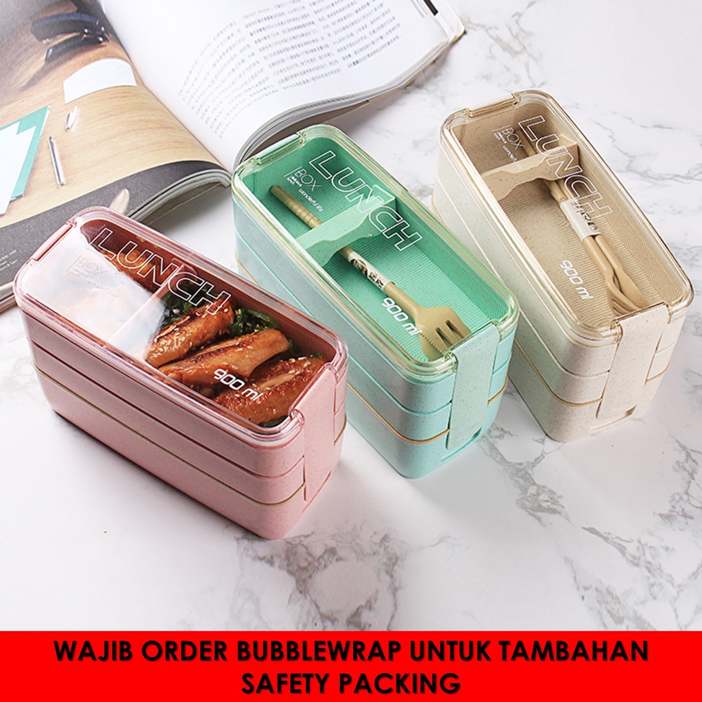 MARKASSHOP66--Lunchbox Susun 2 &amp; 3 Susun WHEAT STRAW/Kotak Bekal Makan Lunch box Bahan Serat Gandum 900 ml